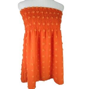 Flamingals Orange Smocked Top XL Swiss Dot Polyester 33-575